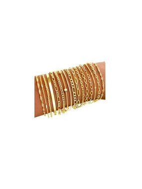 Gold Layered Bracelet Set Dainty Stackable Chain Cuban Rope Figaro Womens 16pc